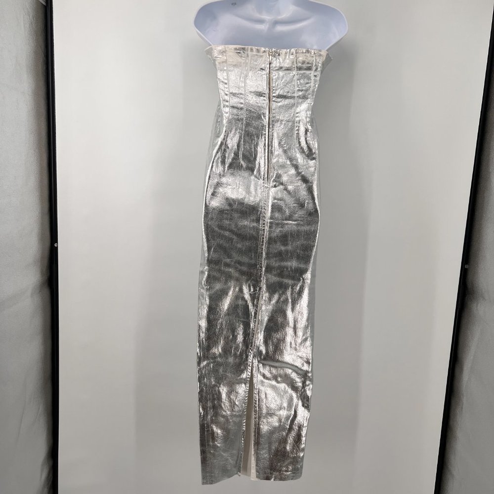 Zara Silver Strapless Midi Dress - Picture 3 of 9